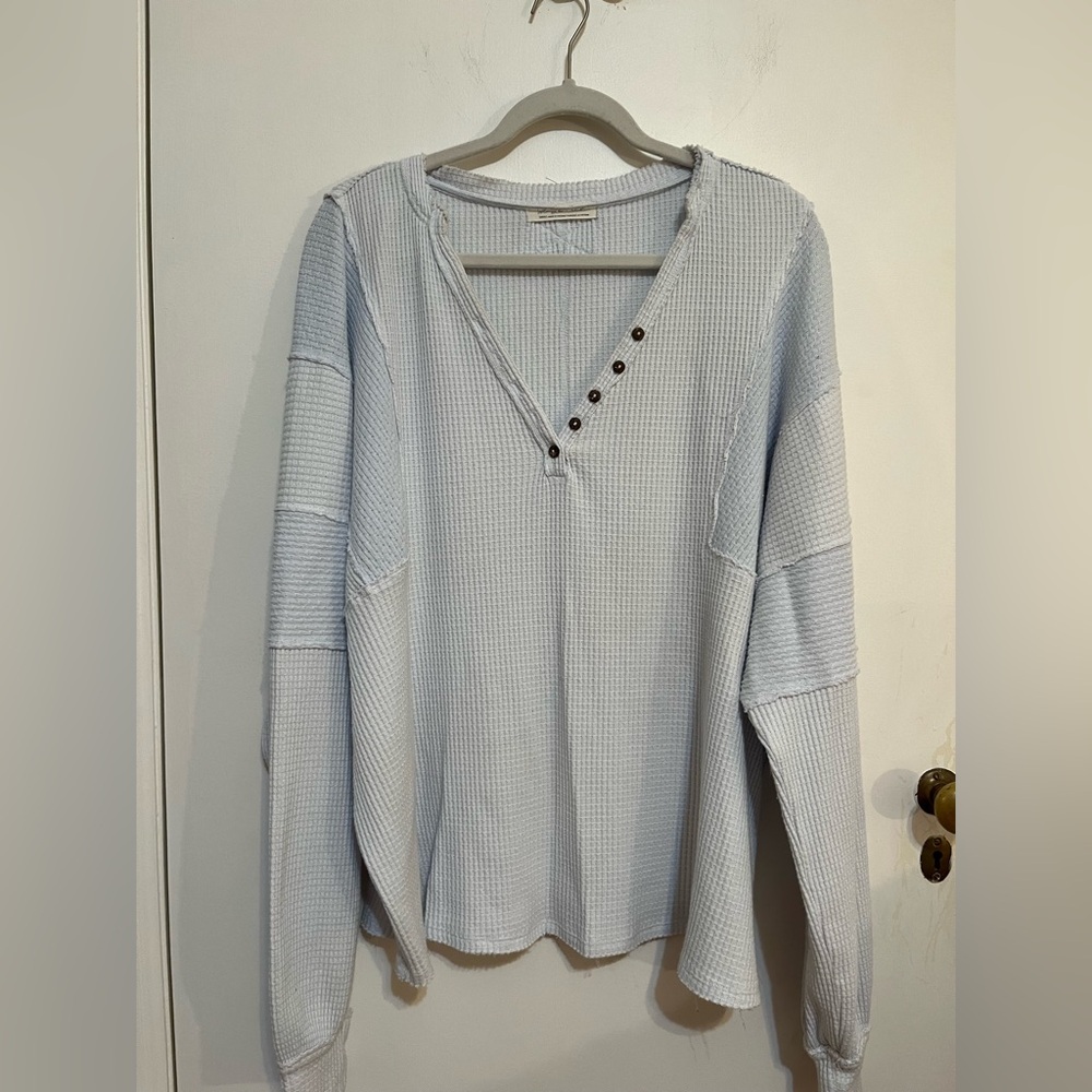 We The Free Callisto Henley Thermal Shirt Iced Water Size S